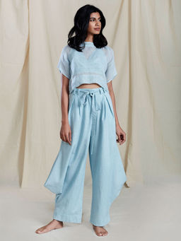 Mati - Blue PL Cowl Solid Pants - Customisable