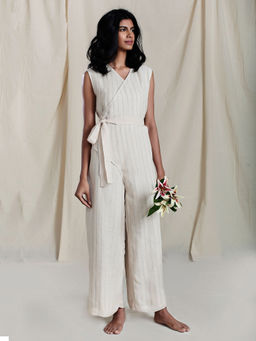 Mati - Off White Snai Aakaar Striped Jumpsuit - Customisable