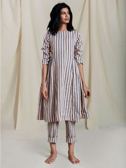 Mati - Peach & Blue Tagka Aakaar Striped Kurta - Customisable