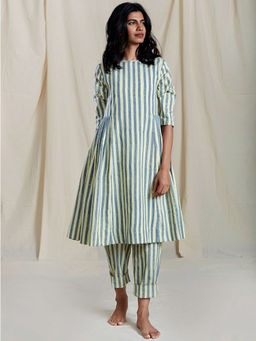 Mati - Yellow & Blue Tagka Aakaar Striped Kurta - Customisable