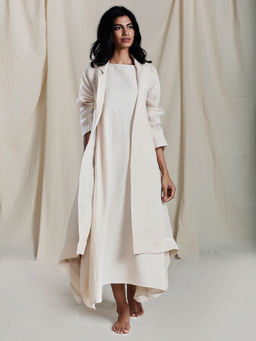 Mati - Off White Trench Koza Aakaar Solid Jacket - Customisable