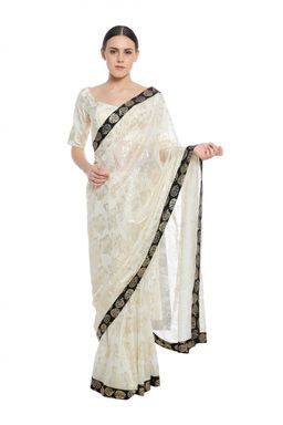 Masaba - Ivory Dry Flower Saree With Wild Pineapple Border & Ivory Dry Flower Blouse Piece