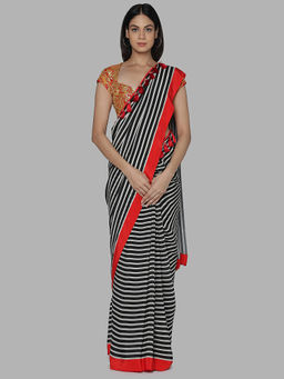 Masaba - Black Stripes Saree With Unstitched Blouse