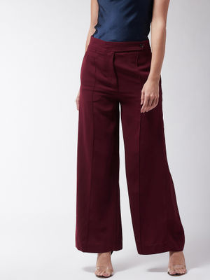Buy Magre Maroon Wide leg Pants Online 
