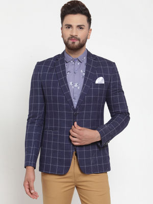 dark blue check blazer