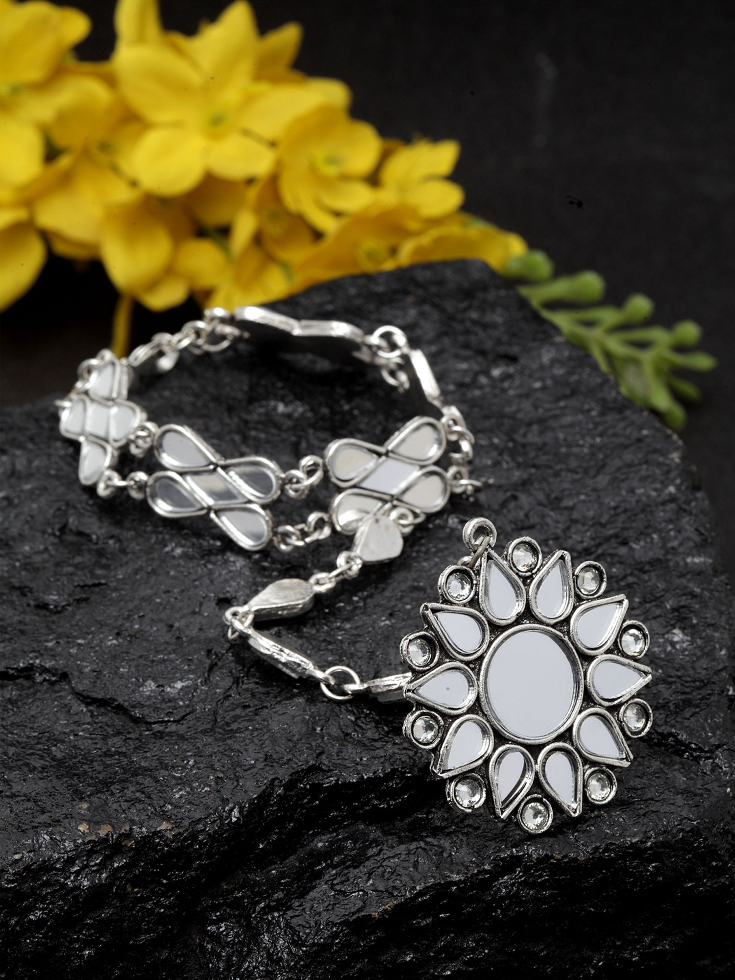 cuff bracelet with ring attached