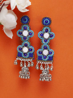 Moedbuille - Handcrafted Blue Afghan Cut Work Design Antique Oxidised Jhumkas