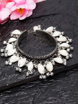 Moedbuille - Handcrafted Sea Shells Cowri & Ghungroo Studded Tribal Design Antique Oxidised Bracelet