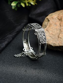 Moedbuille - Filigree Work Temple Design Antique Silver Plated Handcrafted Bracelet