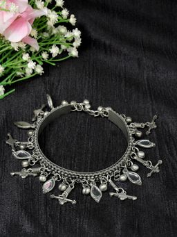 Moedbuille - Mirror Studded Filigree Work Oxidised Silver Plated Handcrafted Tribal Charm Bracelet
