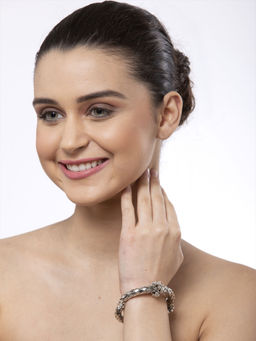 Moedbuille - Ghungroo Studded Filigree Work Oxidised Silver Plated Handcrafted Tribal Bracelet