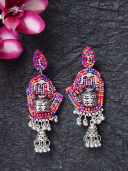 Moedbuille - Handcrafted Multi Color Beads Afghan Design Tasselled Look Antique Oxidised Jhumkas