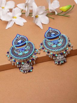 Moedbuille - Handcrafted Turquoise Blue Beads Afghan Filigree Design Antique Oxidised Temple Jhumkas