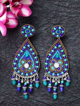 Moedbuille - Handcrafted Mirror Work Afghan Tasselled Design Antique Oxidised Chandelier Earrings