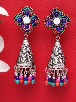 Moedbuille - Handcrafted Multi Beads Filigree Work Afghan Antique Design Oxidised Temple Jhumkas