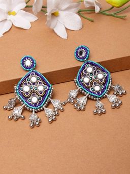 Moedbuille - Handcrafted Mirror Studded Blue Beads Afghan Antique Design Tassel Oxidised Chandbalis