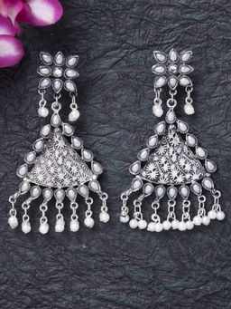Moedbuille - Handcrafted Pearl Studded Antique Oxidised Design Filigree work Antique Earrings