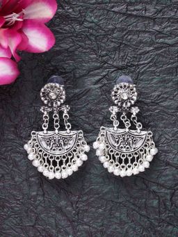 Moedbuille - Handcrafted Pearls Studded Antique Tasselled Design Oxidised Chandbalis