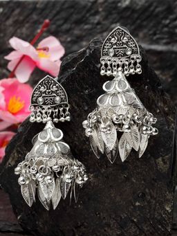 Moedbuille - Leaf Shape Filigree Work Antique Tasselled Design Afghan Oxidised Handcrafted Jhumkas