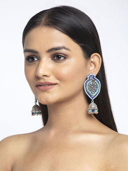 Moedbuille - Turquoise Blue Beads Studded Oxidised Silver Plated Handcrafted Afghan Design Jhumkas