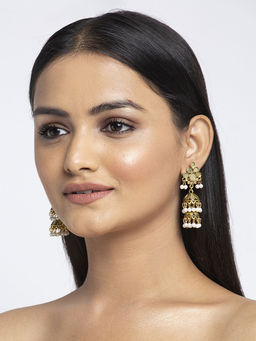 Moedbuille - Mirror Studded Oxidised Gold Plated Handcrafted Layered Design Jhumkas