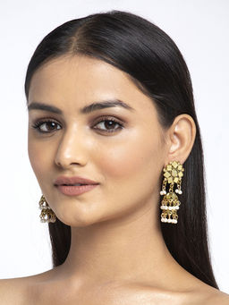 Moedbuille - Mirror Studded Oxidised Gold Plated Handcrafted Layered Design Jhumkas