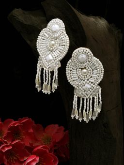 Moedbuille - Beads and Stones Studded Tasselled Afghan Design Handcrafted Embellished Drop Earrings