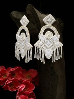 Moedbuille - Beads and Stones Studded Tasselled Afghan Design Handcrafted Embellished Drop Earrings