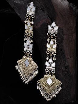 Moedbuille - Mirrors Studded Layered Tasselled Design Oxidised Gold Plated Handcrafted Earrings