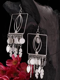 Moedbuille - Handcrafted Tasselled Layered Design Oxidised Silver Plated Contemporary Earrings