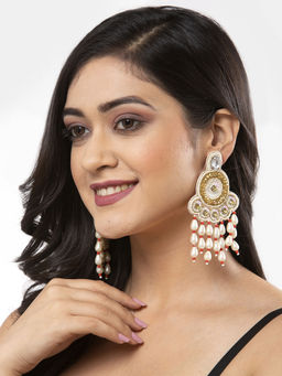 Moedbuille - Stones Sequins & Beads Studded Contemporary Tasselled Design Handcrafted Pearl Earrings