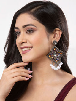 Moedbuille - Stones Sequins & Pearls Studded Contemporary Design Handcrafted Tasselled Earrings