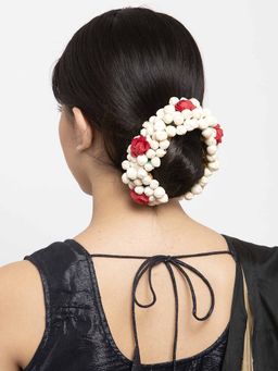 Moedbuille - Red Floral Design Off-White & Green Beaded and Lace Handcrafted Hair Accessory
