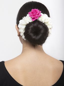 Moedbuille - Pink Floral Design White Beaded and Lace Handcrafted Hair Accessory