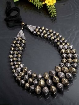 Moedbuille - Handcrafted Oxidised Silver Gold Plated Layered Antique Brass Choker Tribal Necklace