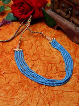 Moedbuille - Turquoise Blue Crystals Studded Tribal Temple Design Layered Handcrafted Necklace