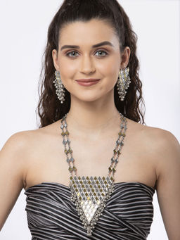Moedbuille - Mirror Work Afghan Tasselled Design Oxidised Silver Plated Handcrafted Jewellery Set