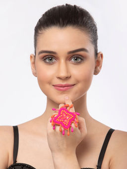 Moedbuille - Pink & Orange Pearls And Sequins Studded Contemporaray Design Handcrafted Finger Ring