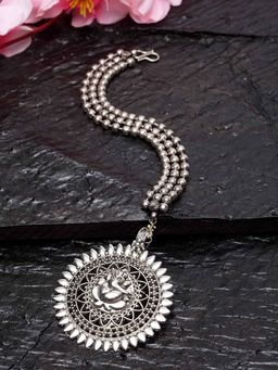Moedbuille - Handcrafted Filigree Work Leheriya Design Silver Plated Brass Maang Tikka