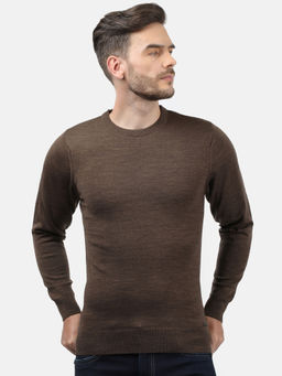 Monte Carlo - Brown Wool Solid Full Sleeve Pullover