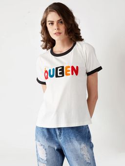 Miss Chase - White Printed Basic T-Shirt