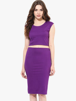 Miss Chase - Women Purple Round Neck Sleeveless Crop Top and Bodycon Skirt Coordinate (Set of 2)