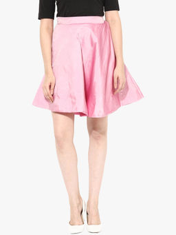 Miss Chase - Women's Pink Mid Rise Mini Skater Skirt