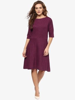Miss Chase - Purple Boat Neck Knee Length Dress