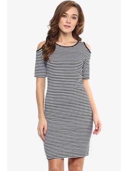 Miss Chase - Black & White Mini Striped Dress