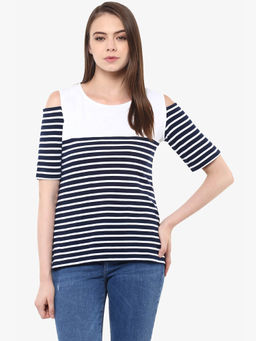 Miss Chase - Navy Blue Stripes Top
