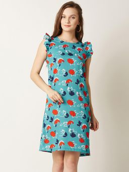 Miss Chase - Blue Floral Ruffled Mini Shift Dress