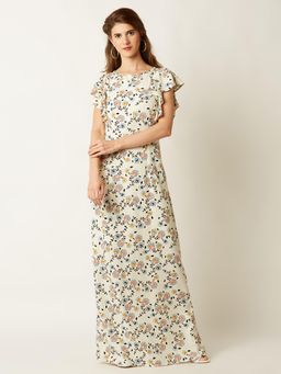 Miss Chase - Women's Multicolored Round Neck Short Sleeve Printed A-line Maxi Dress
