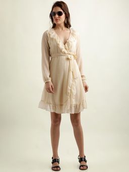 Miss Chase - Beige Tie-Up Skater Dress