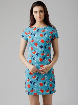 Miss Chase - Turquoise Round Neck Mini Dress